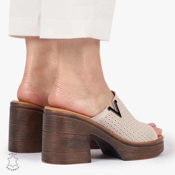 Sandale elegante din piele naturală CU TOC GROS SI INALT CRL1405 ROZ - Img 3