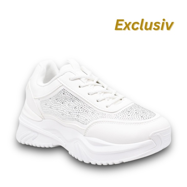 SNEAKERS DAMA din PIELE ECOLOGICA CU STRAS CRL0862 ALB - Img 3