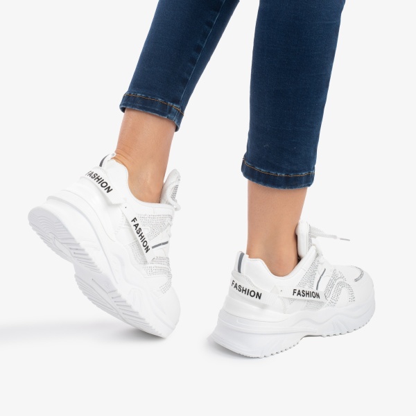 SNEAKERS din PIELE ECOLOGICA CU STRAS in stil Zig-Zag,Usori CRL0865 - Img 4