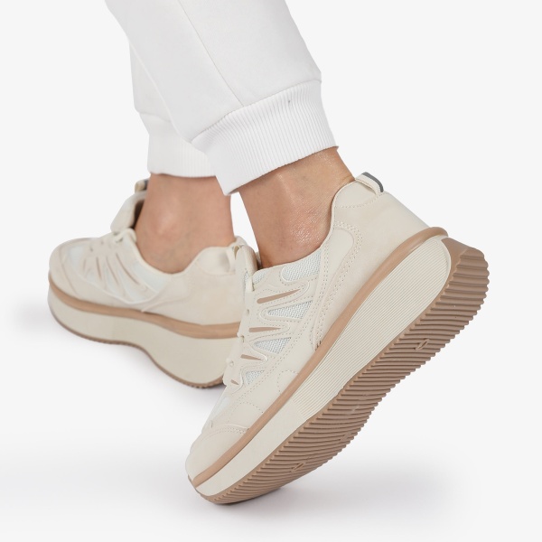 SNEAKERS din PIELE ECOLOGICA SI TEXTIL Multicolor CRL1279 BEJ - Img 2