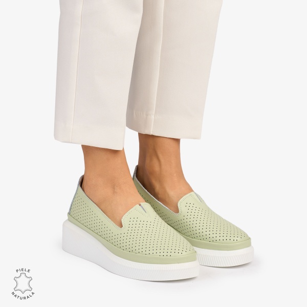 Balerini dama din Piele Naturala cu fundita CRL1074 CULOARE: Verde - Img 2