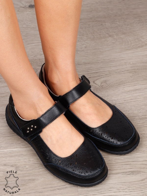 Balerini dama din Piele Naturala cu inchidere velcro CRL1548 NEGRU - Img 3