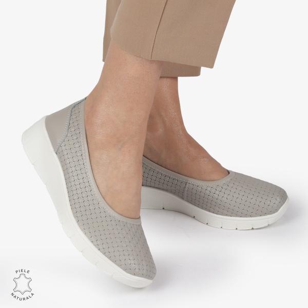 Balerini dama din Piele Naturala cu talpa groasa CRL01382 GRI - Img 2