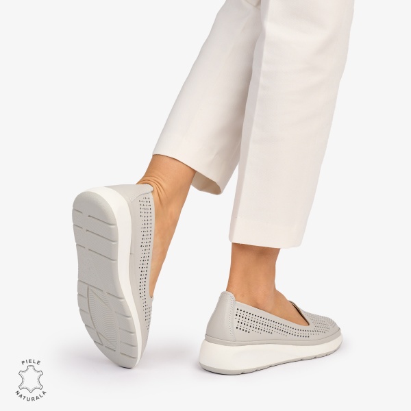 Balerini dama din Piele Naturala Perforata CRL1075 CULOARE: Gri - Img 3