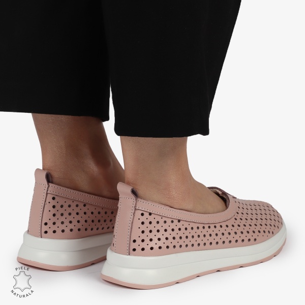 Balerini dama din Piele Naturala PERFORATA CU FUNDITA CRL1417 ROZ - Img 4