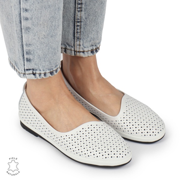 BALERINI dama din Piele naturala PERFORATA SLIP-ON CRL1358 ALB - Img 2