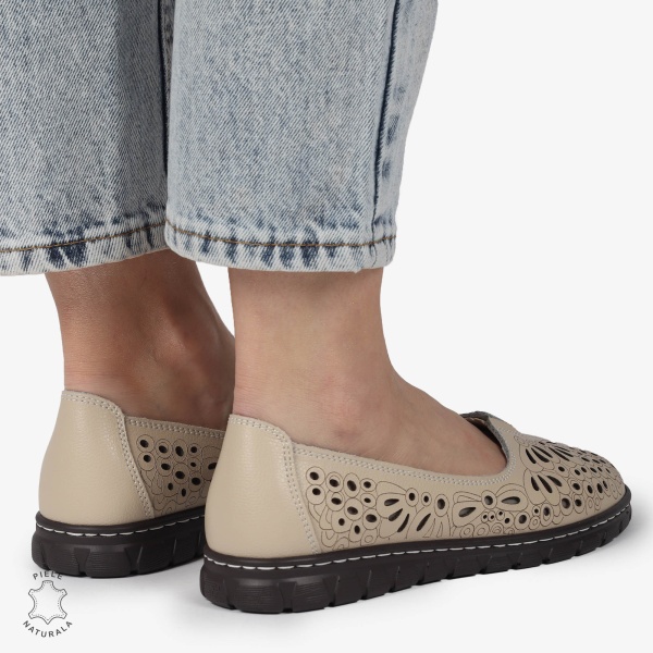 BALERINI dama din Piele naturala PERFORATA SLIP-ON CRL1363 BEJ - Img 3