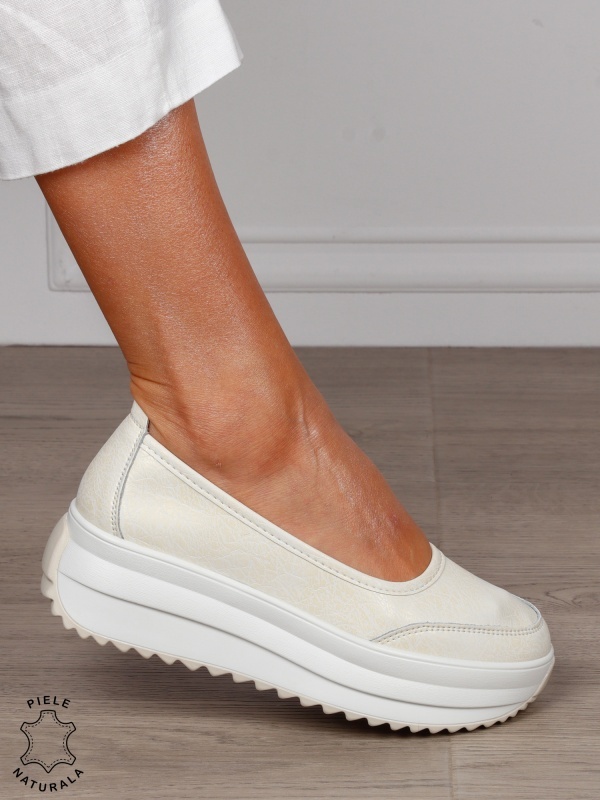 Balerini dama din Piele Naturala slip-on CRL1544 BEJ - Img 3