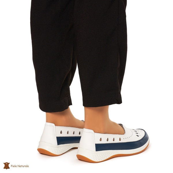 Balerini Dama Piele Naturala Slip-on CRL0074 ALB CU BLEUMARIN - Img 4