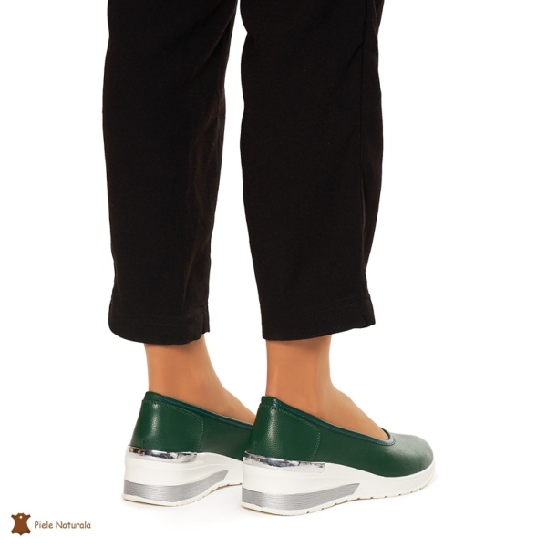 Balerini Dama Piele Naturala slip-on CRL0082 VERDE INCHIS - Img 4