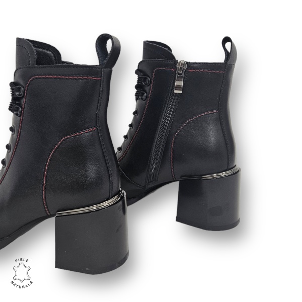 BOTINE DAMA CU TOC GROS din PIELE NATURALA CRL0894 CULOARE:NEGRU-ROSU - Img 4