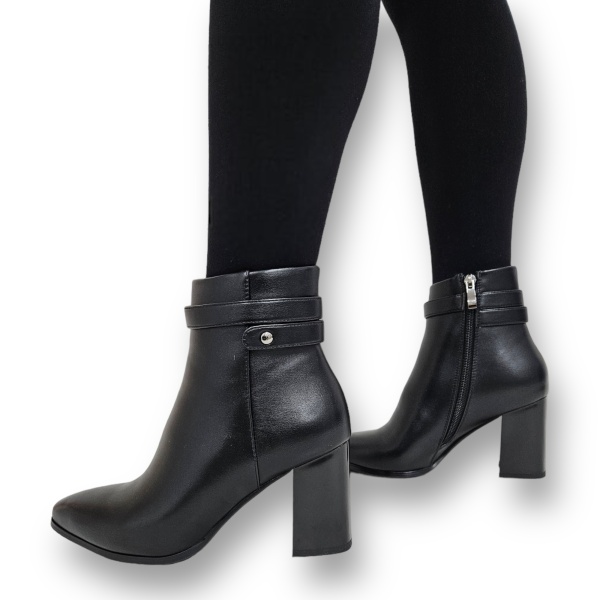 Botine DAMA din PIELE Ecologica cu FERMOAR si Catarama CRL0926 CULOARE: Negru - Img 6