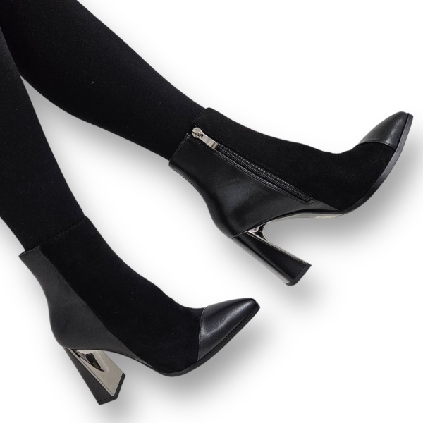Botine DAMA din PIELE Ecologica cu FERMOAR SI TOC SPECIAL CRL0933 CULOARE: Negru - Img 4