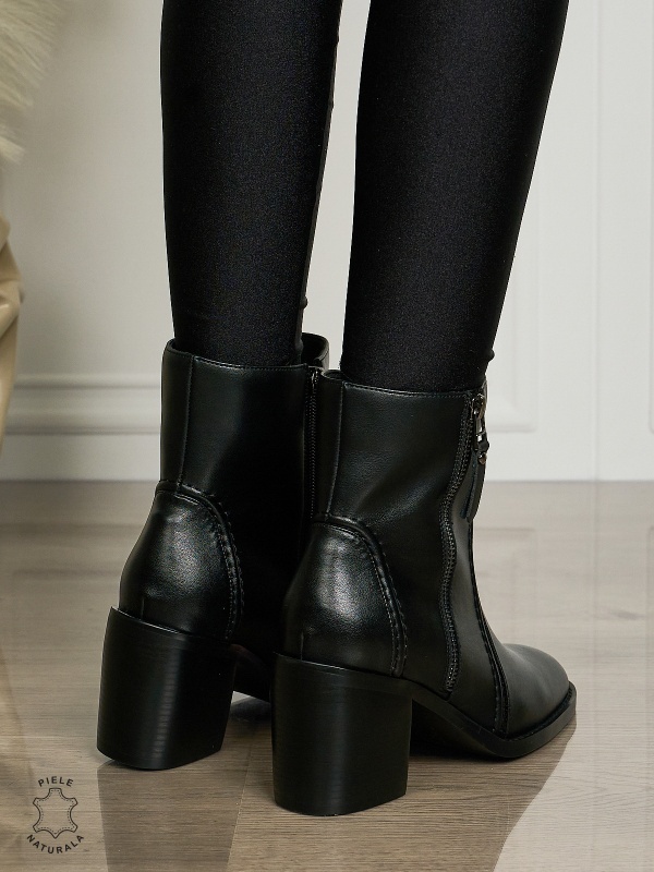 Botine DAMA din PIELE NATURALA CU TOC GROS CRL1493 Negru - Img 3