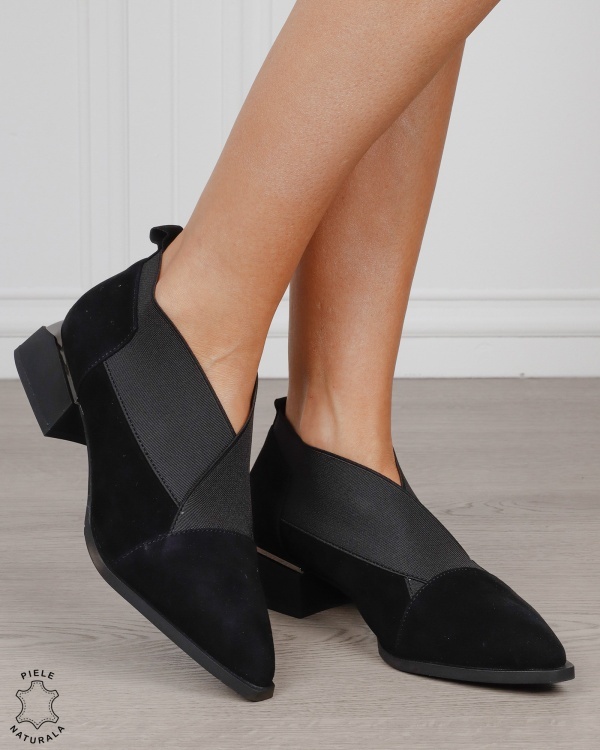 Botine damă din piele naturală Intoarsa cu elastic frontal CRL1883 NEGRU - Img 2