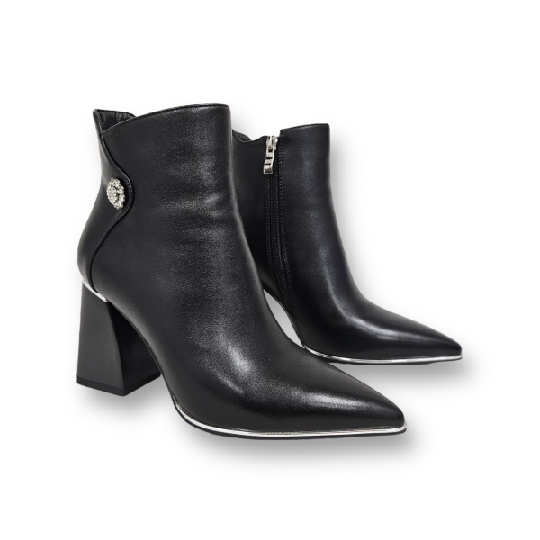 Botine DAMA Elegante din PIELE Ecologica cu FERMOAR si Stras CRL0935 CULOARE: Negru - Img 2