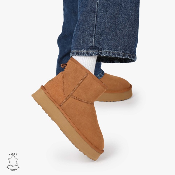 CIZME TIP UG DAMA din PIELE NATURALA INTOARSA CRL0893 CULOARE:CAMEL - Img 2