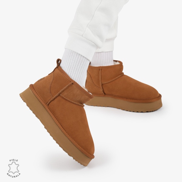 CIZME TIP UG DAMA SCURTE din PIELE NATURALA INTOARSA CRL1267 CULOARE: CAMEL - Img 5