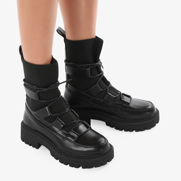 Ghete dama din piele ecologica si textil CRL0684 Negre - Img 5