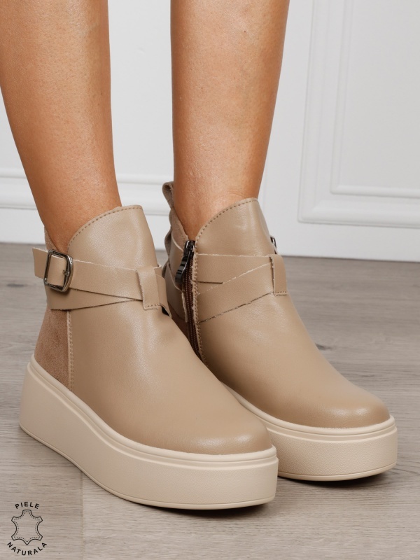 GHETE DAMA din PIELE Naturala cu catarama decorativa CRL1536 KHAKI - Img 2