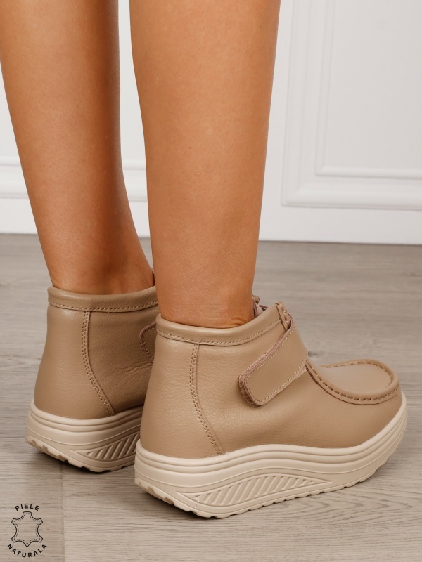 Ghete damă din piele naturală cu închidere velcro CRL1841 KHAKI - Img 3