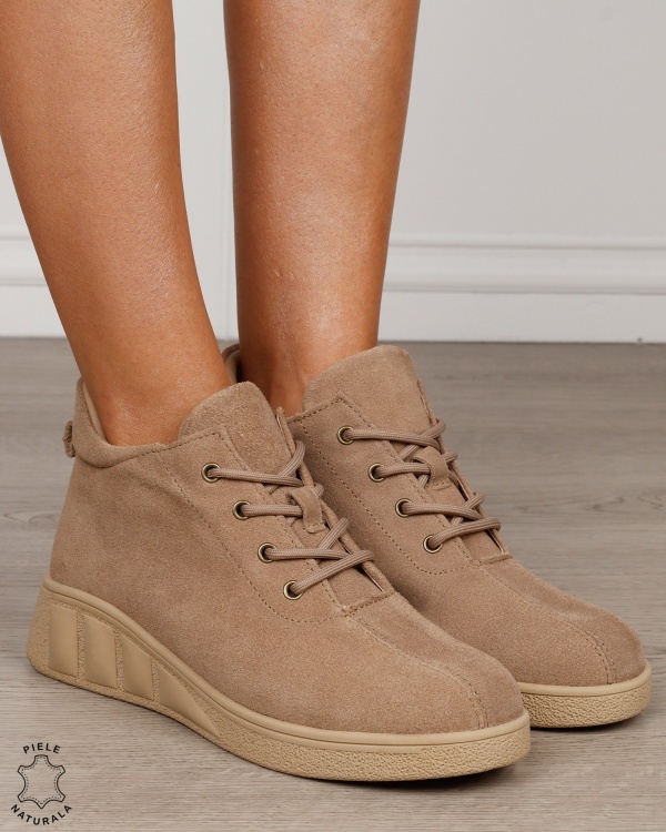 Ghete damă din piele naturală Intoarsa model clasic CRL1874 KHAKI - Img 2