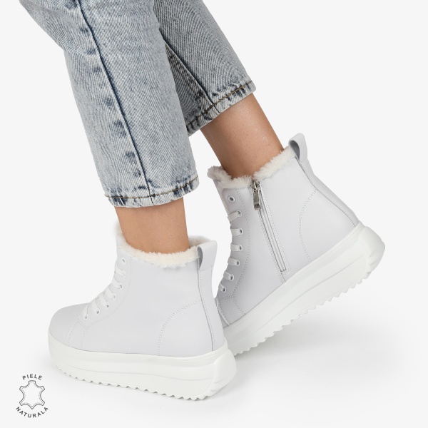Ghete Dama IMBLANITE DIN Piele Naturala CRL1298 ALB - Img 5