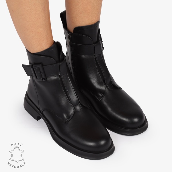 Ghete Dama Piele Naturala cu Cataramă Metalică CRL1265 NEGRU - Img 4