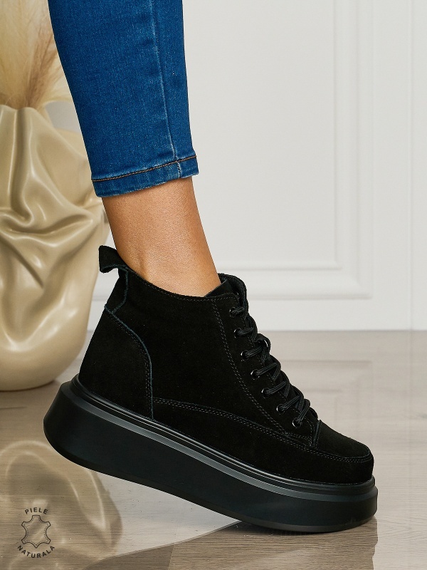 Ghete Dama Piele Naturala INTOARSA CU SIRET CRL0678 NEGRU - Img 2