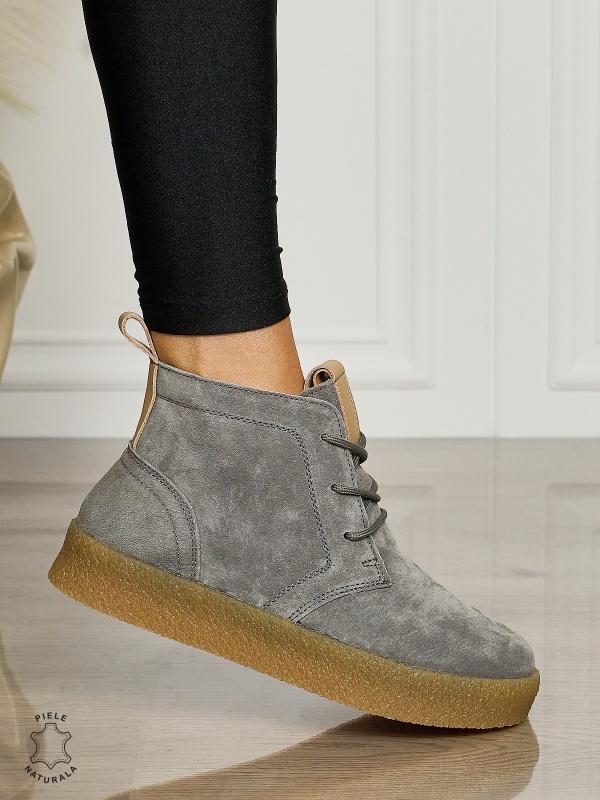 Ghete Dama Piele Naturala INTOARSA IMBLANITE CRL1457 GRI INCHIS - Img 2