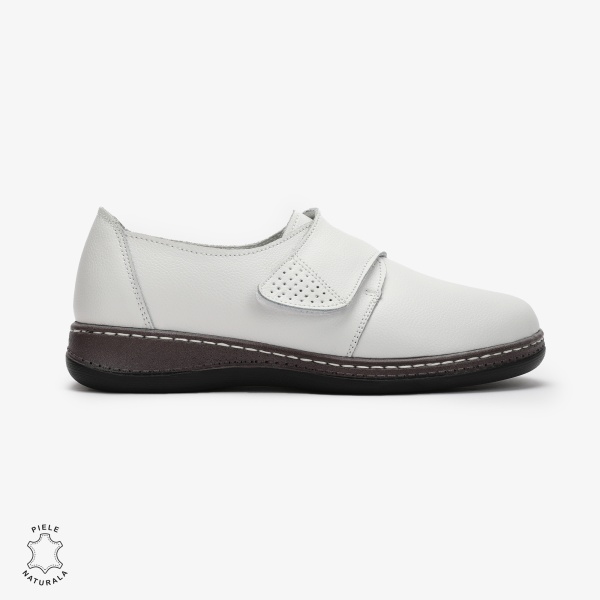 Mocasini dama din Piele naturală CRL0017 Alb - Img 2