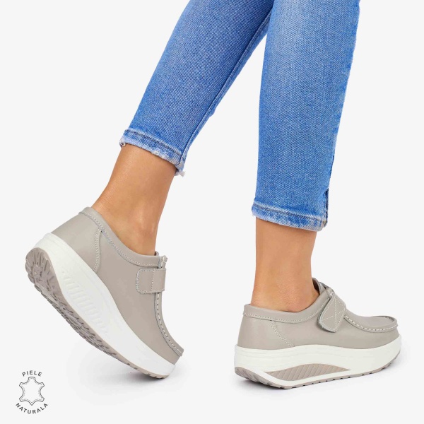 Mocasini dama din Piele Naturala CRL0063 CULOARE:GRI - Img 3