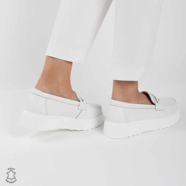 Mocasini dama din piele naturala CRL0787 ALB - Img 4