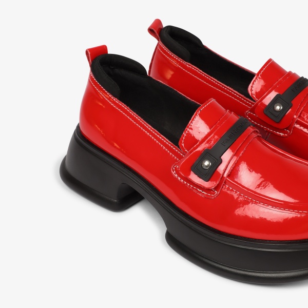 Mocasini dama din Piele Naturala CRL0841 ROSU - Img 2