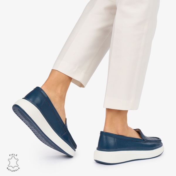 MOCASINI dama din Piele Naturala CRL1057 CULOARE: BLEUMARIN - Img 3