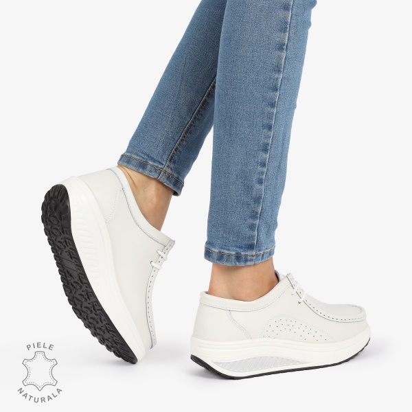 Mocasini dama din Piele Naturala CRL1219 ALB - Img 3