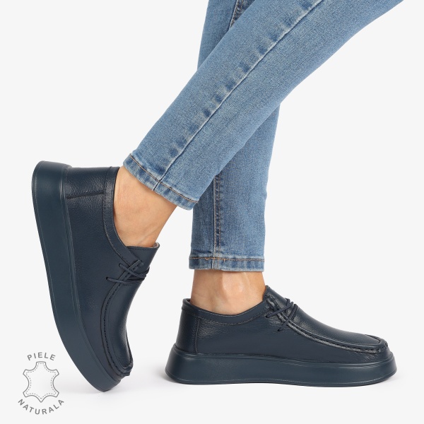 MOCASINI dama din Piele Naturala CU INCHIDERE SIRET CRL1226 NAVY - Img 2