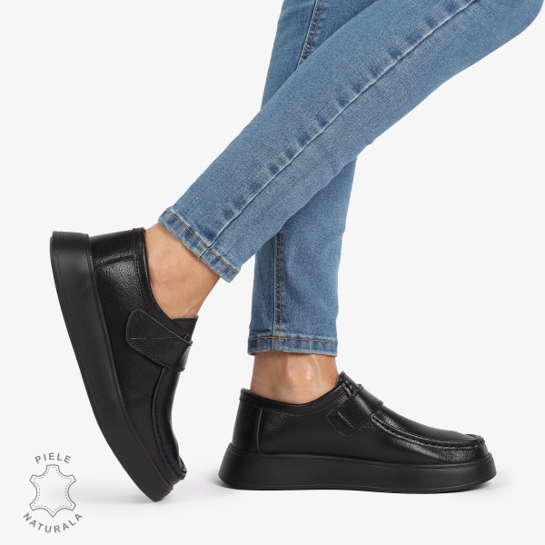 MOCASINI dama din Piele Naturala CU INCHIDERE VELCRO CRL1227 NEGRU - Img 2