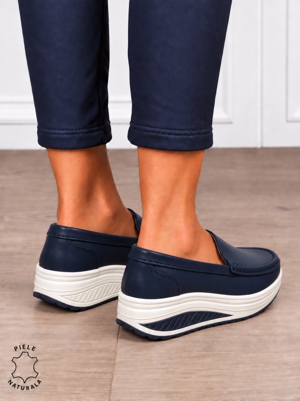 Mocasini damă din piele naturală cu șiret si talpa groasa CRL1859 BLEUMARIN - Img 3