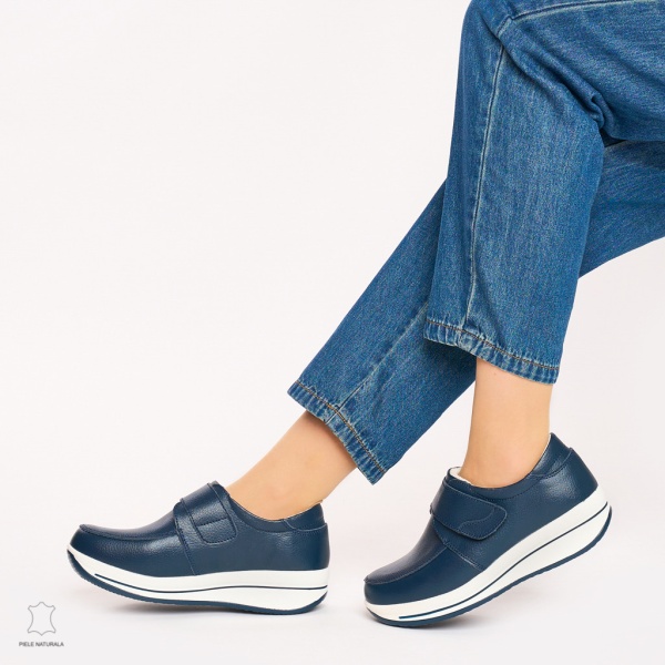 Mocasini dama din piele naturala cu talpa groasa CRL0004 NAVY - Img 3