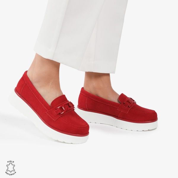 Mocasini dama din piele naturala Intoarsa CRL0786 ROSU - Img 2