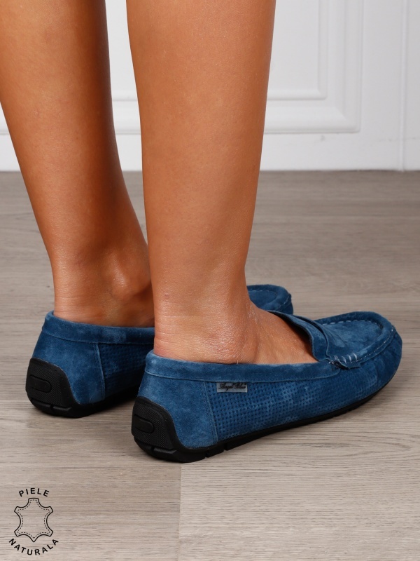 MOCASINI damă din piele naturală Intoarsa cu talpa joasa CRL1582 Albastru - Img 3