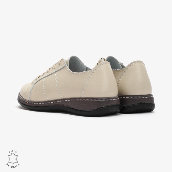 Pantofi casual Bej de dama din piele naturala cu talpa plata CRL0013 - Img 3