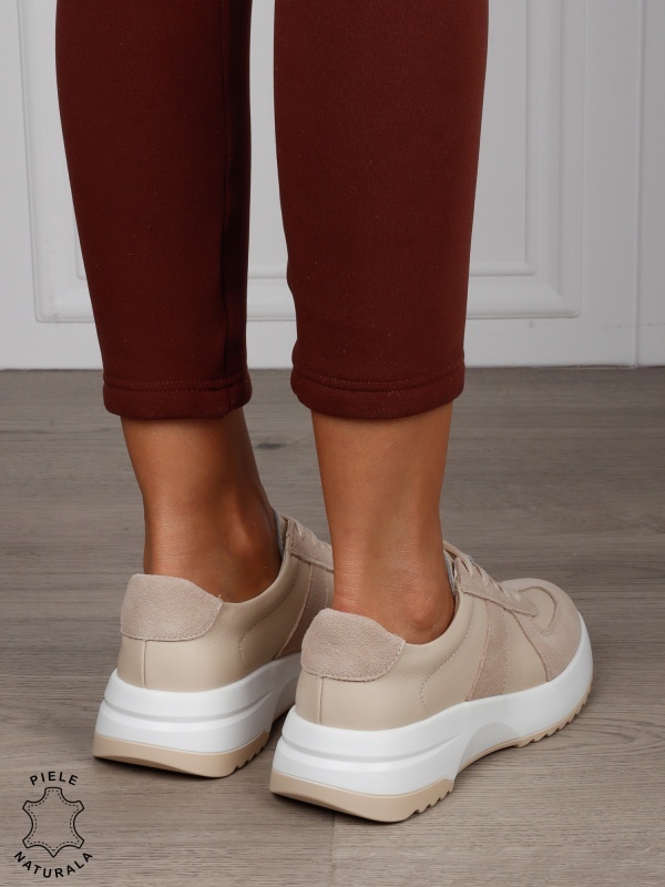 Pantofi Casual damă din piele naturală confortabile CRL1573 BEJ - Img 3