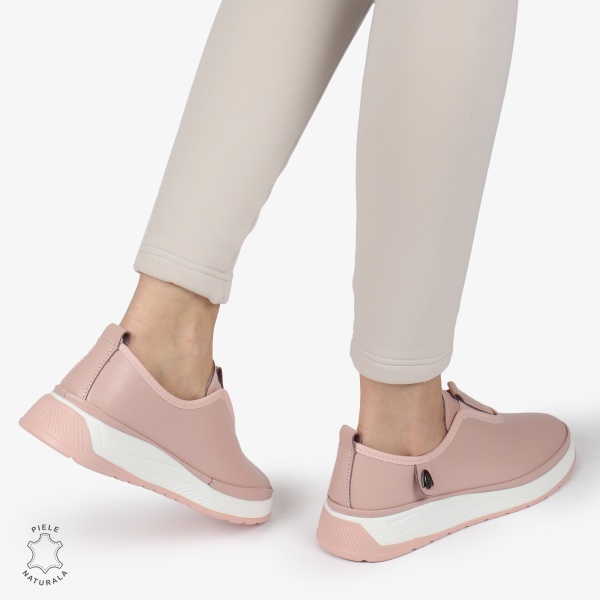 Pantofi Casual dama din Piele naturala CONFORTABILI SLIP-ON CRL1336 ROZ - Img 4
