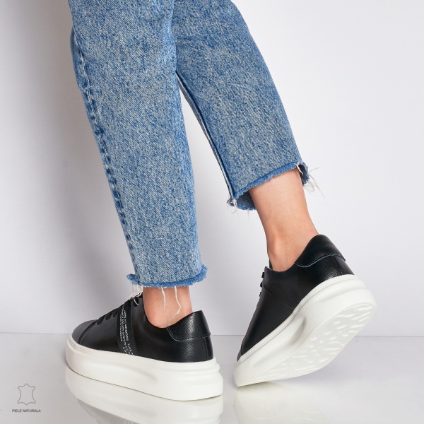 Pantofi Casual dama din Piele naturala CRL0047 Negru - Img 2