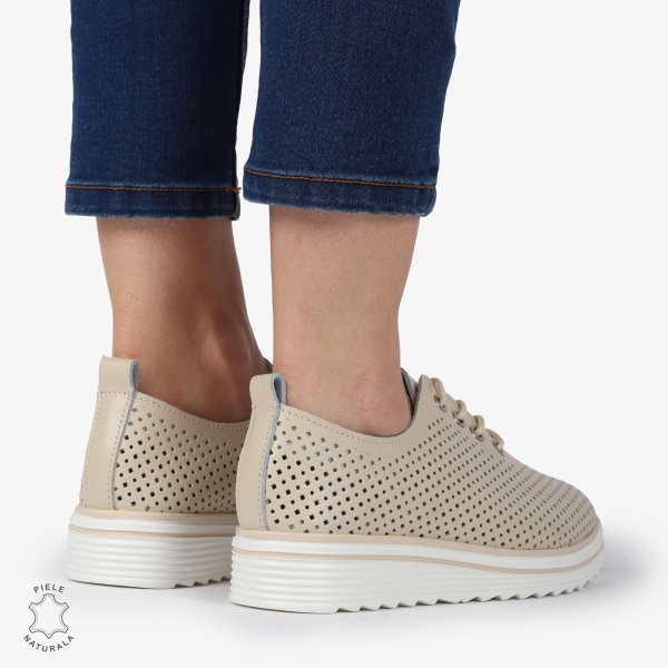 Pantofi casual dama din Piele naturală CRL0113 BEJ - Img 4