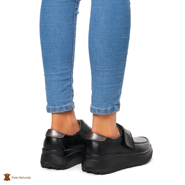 Pantofi Casual dama din Piele Naturala CRL0858 NEGRU - Img 4