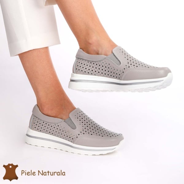 Pantofi Casual dama din Piele naturala CRL0860 GRI - Img 3
