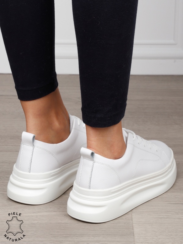Pantofi Casual dama din Piele Naturala CRL1055 CULOARE: ALB - Img 3